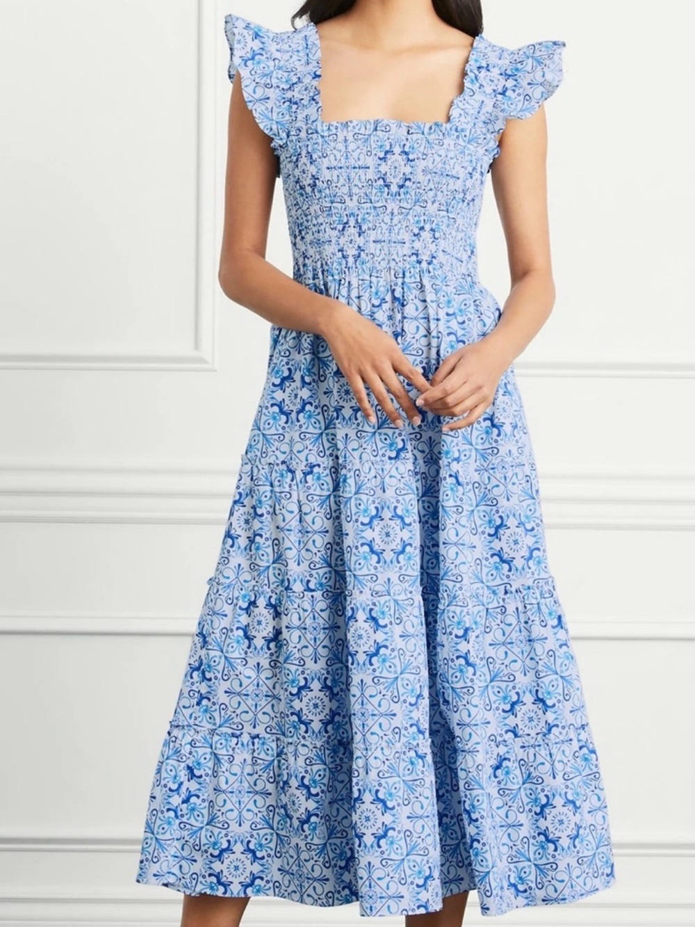 Hill House Home The Nap Dress Blue White Tile Print XS